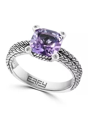 Améthyste et Sapphire Ring With blanche créée 925 Sterling Silver