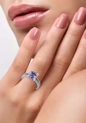 Améthyste et Sapphire Cable Ring With blanche 925 Sterling Silver