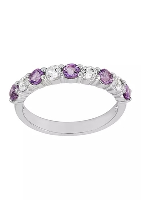 Améthyste et Sapphire Ring With blanche créée 925 Sterling Silver