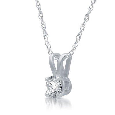 or blanc pendant du collier 14K de solitaire de la CZ du rond 1/5ct
