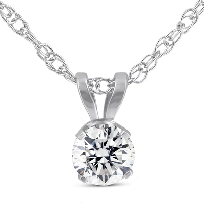 or blanc pendant du collier 14K de solitaire de la CZ du rond 1/5ct