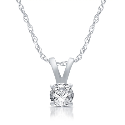 or blanc pendant du collier 14K de solitaire de la CZ du rond 1/5ct