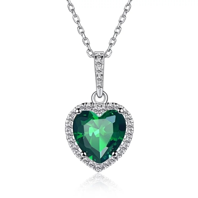 925 argentés chics Emerald Birthstone Necklace simulé par Sterling Silver Heart Pendant Necklace