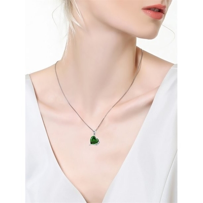 6,06 la pierre gemme de coupe de coeur du carat TCW a créé l'émeraude 925 Sterling Silver Necklace Pendant avec la chaîne librement 18