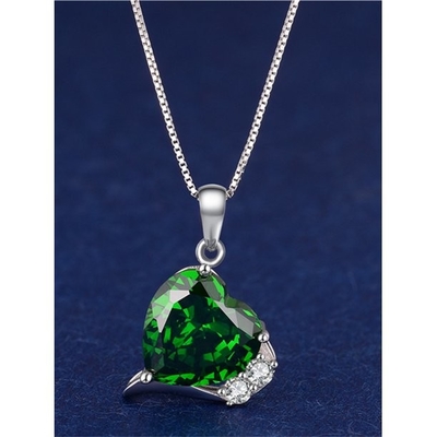 6,06 la pierre gemme de coupe de coeur du carat TCW a créé l'émeraude 925 Sterling Silver Necklace Pendant avec la chaîne librement 18