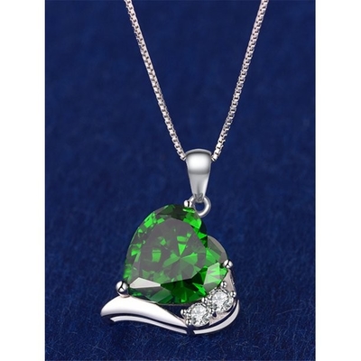 6,06 la pierre gemme de coupe de coeur du carat TCW a créé l'émeraude 925 Sterling Silver Necklace Pendant avec la chaîne librement 18