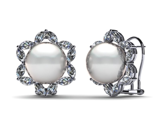 bijoux et perle cultivée d'eau douce blanche Marquise Earring de l'or 14K blanc