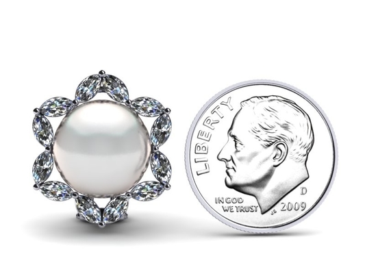bijoux et perle cultivée d'eau douce blanche Marquise Earring de l'or 14K blanc