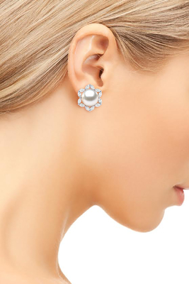 bijoux et perle cultivée d'eau douce blanche Marquise Earring de l'or 14K blanc