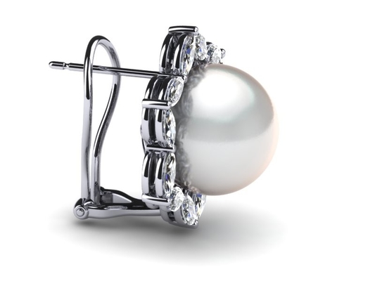 bijoux et perle cultivée d'eau douce blanche Marquise Earring de l'or 14K blanc