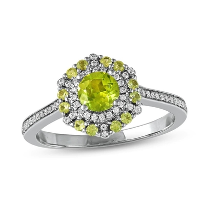 Peridot vert et or blanc de ct TW 10K d'anneau 1/6 de la CZ en argent