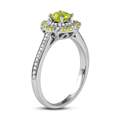 Peridot vert et or blanc de ct TW 10K d'anneau 1/6 de la CZ en argent