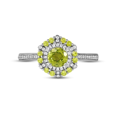 Peridot vert et or blanc de ct TW 10K d'anneau 1/6 de la CZ en argent