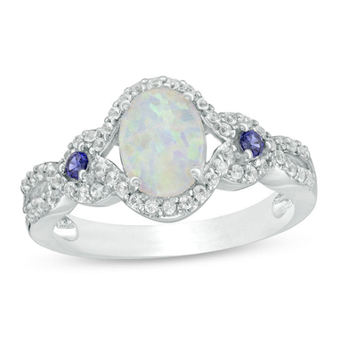 opale en forme de coeur de 5.0mm et 1/8 CT. Anneau de cadre de T.W. CZ en Sterling Silver