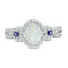 Anneau d'opale, bleu et blanc Laboratoire-créé ovale de Sapphire Open Frame Twist Shank en Sterling Silver