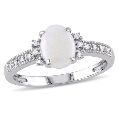 Opale ovale et 1/15 CT. Anneau de jambe de fente de passage de T.W. CZBy en Sterling Silver