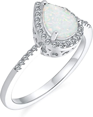 Le petit micro de pierre gemme pavent le halo de la CZ a créé Opal Ring Pear Shape Teardrop blanc