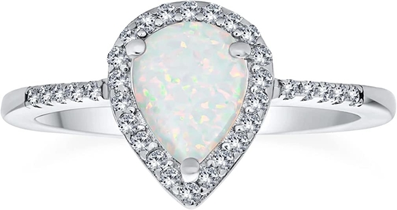 Le petit micro de pierre gemme pavent le halo de la CZ a créé Opal Ring Pear Shape Teardrop blanc