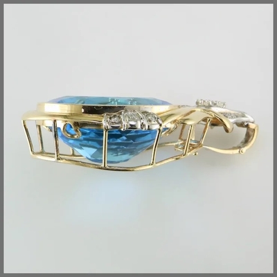 14K a en rond coupé le pendant bleu de Topaz And CZ augmente pour des femmes