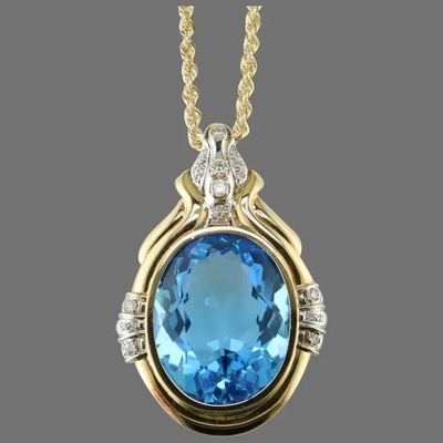 14K a en rond coupé le pendant bleu de Topaz And CZ augmente pour des femmes