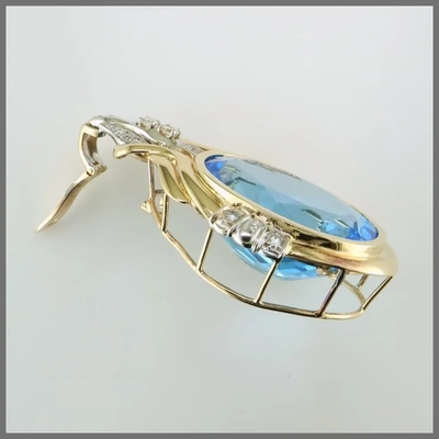 14K a en rond coupé le pendant bleu de Topaz And CZ augmente pour des femmes