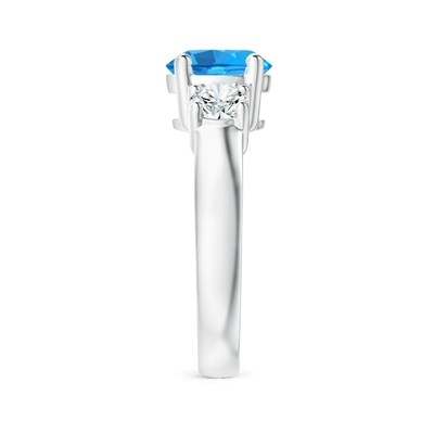 Topaze bleue en forme de coeur et or blanc en pierre de l'anneau 10K de promesse d'accent trois de la CZ