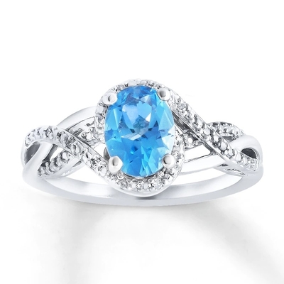 Bague de fiançailles en pierre 925 Sterling Silver de Topaz And CZ trois bleus suisses classiques