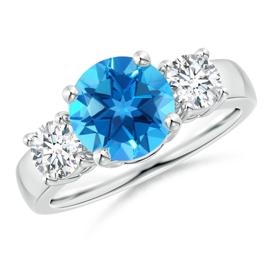 Bague de fiançailles en pierre 925 Sterling Silver de Topaz And CZ trois bleus suisses classiques