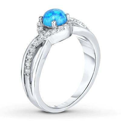 Le laboratoire a créé Opal Ring White Topaz With bleu 925 Sterling Silver