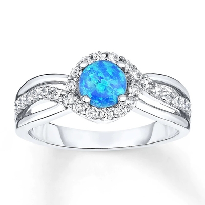 Le laboratoire a créé Opal Ring White Topaz With bleu 925 Sterling Silver