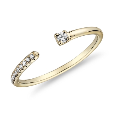 Avec la bague de fiançailles sensible de diamant de barre fendue de Pavé de l'or 9k jaune