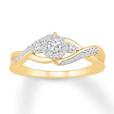 Anneau de mariage d'or jaune du rond 9K de Diamond Ring 1/4 ct TW