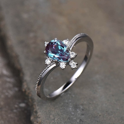 Bijoux en pierre d'Alexandrite synthétique, 925 anneaux de Sterling Silver Lab Created Alexandrite