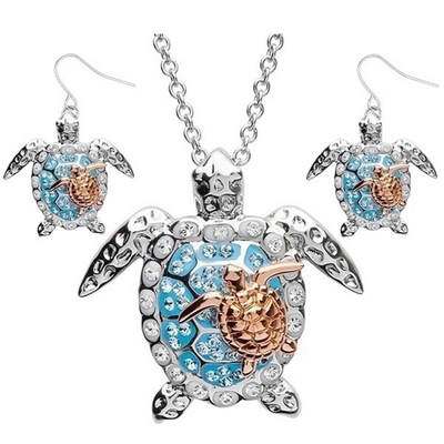 Bijoux pendants de collier de Sterling Silver Blue Sea Turtle pour la tortue Earings animal de dames de femmes