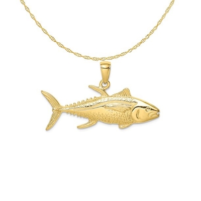 l'or 10K jaune a poli le charme pendant gravé de dauphins avec le collier léger de chaîne de corde de l'or 14K jaune