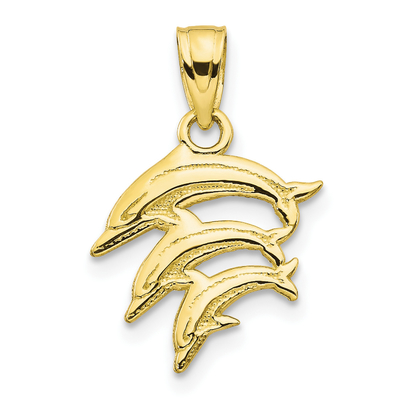 l'or 10K jaune a poli le charme pendant gravé de dauphins avec le collier léger de chaîne de corde de l'or 14K jaune