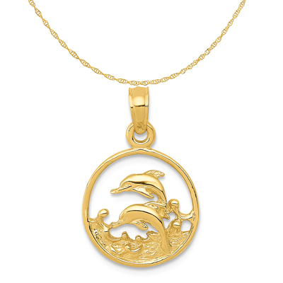 Carat en collier léger jaune 18 de chaîne de corde d'or jaune de Tuna Fish Pendant Charm With 14K d'or jaune des carats 10K
