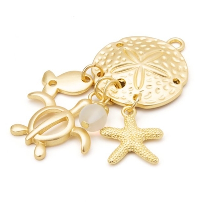 Charmes de bijoux d'accent du dollar de sable de DIY avec la vie marine, 2Pc, finition d'or