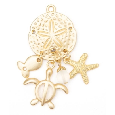 Charmes de bijoux d'accent du dollar de sable de DIY avec la vie marine, 2Pc, finition d'or