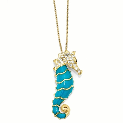 Hippocampe de la CZ de zircon de 925 Sterling Silver Gold Plated Enameled vie marine pendante de charme de collier de chaîne de 18 pouces