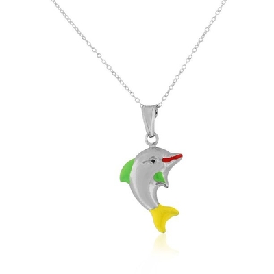 925 collier pendant de charme de dauphin d'émail de Sterling Silver 3D