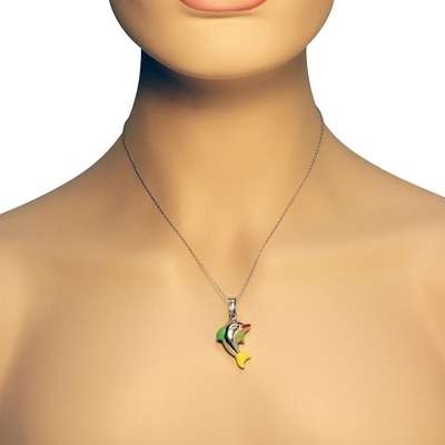 925 collier pendant de charme de dauphin d'émail de Sterling Silver 3D