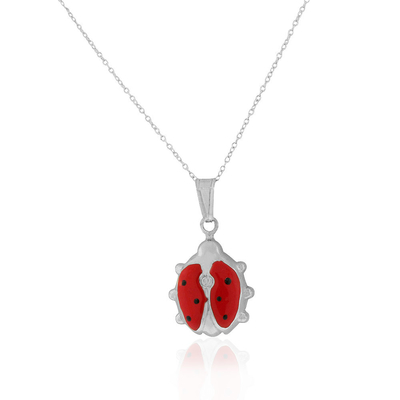 925 collier pendant d'émail de Sterling Silver 3D de charme rouge de coccinelle