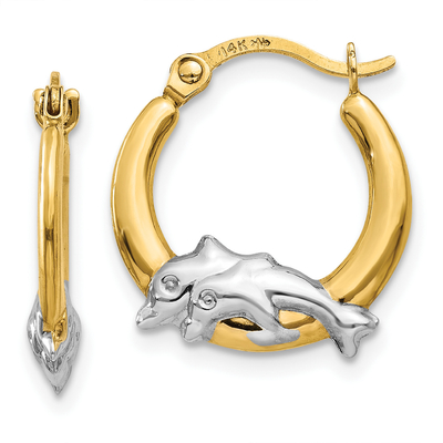 les cercles d'oreille de boucles d'oreille de cercle de dauphin de l'or 14k jaune ont placé les bijoux fins de vie marine animale pour des cadeaux de femmes pour elle