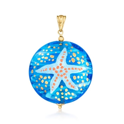 Pendant en verre d'étoiles de mer de Murano d'Italien en or 18kt au-dessus de Sterling