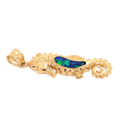 Or jaune Sapphire Seahorse Pendant Necklace bleue, bijoux de vie marine de style d'océan