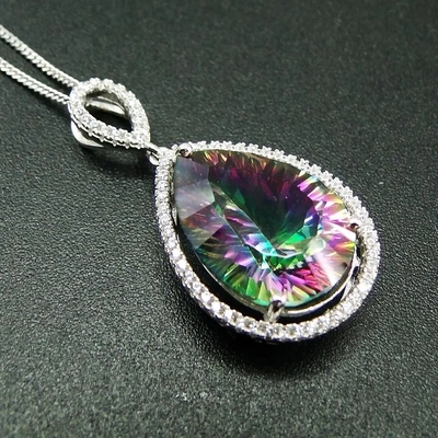 Mode 10MM trillion de collier à chaînes savoureux de couleur multi de pierre de Topaz Pendant Necklace CZ de mystique de coupe