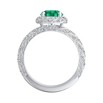 Le laboratoire d'anneaux de mariage de coupe de rond de bijoux de halo a créé Emerald Engagement Ring vert