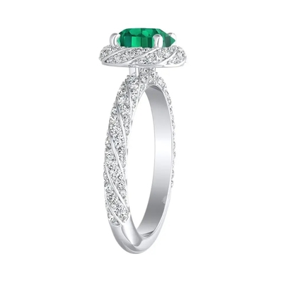Le laboratoire d'anneaux de mariage de coupe de rond de bijoux de halo a créé Emerald Engagement Ring vert
