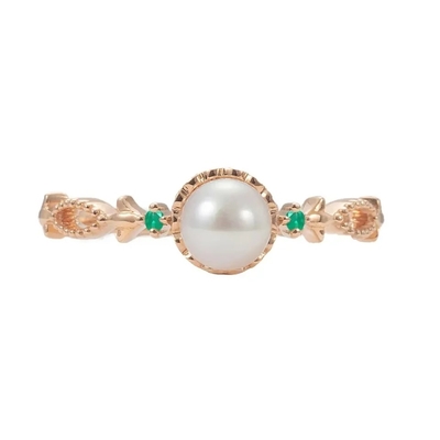 Vert d'eau douce naturel plaqué Emerald Vintage Engagement Ring In Sterling Silver de perle de coupe ronde